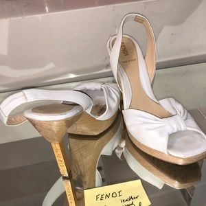 Fendi White Leather Gold Heel Slingback